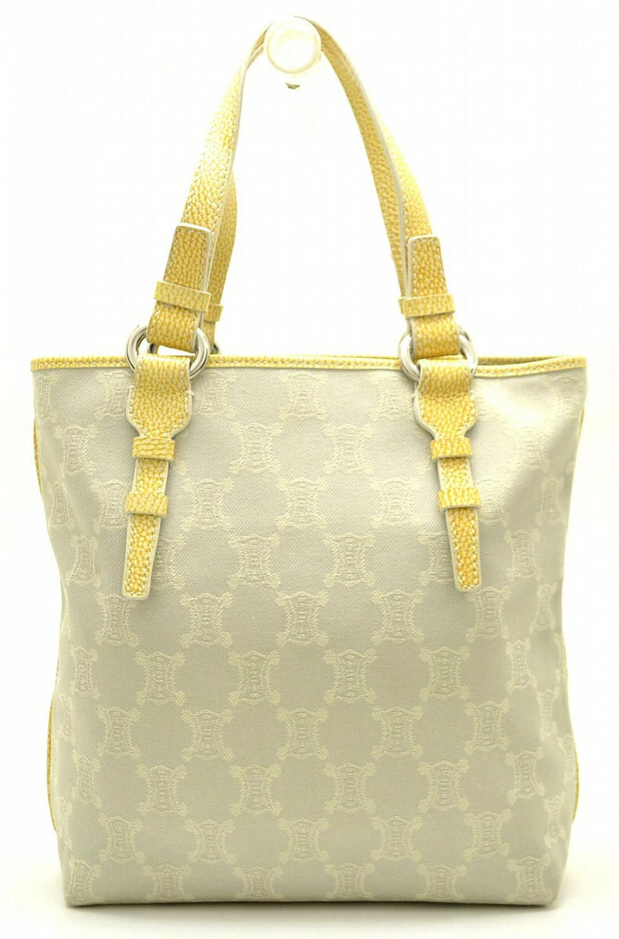 Celine Macadam handbag tote bag canvas Beige Cream yellow